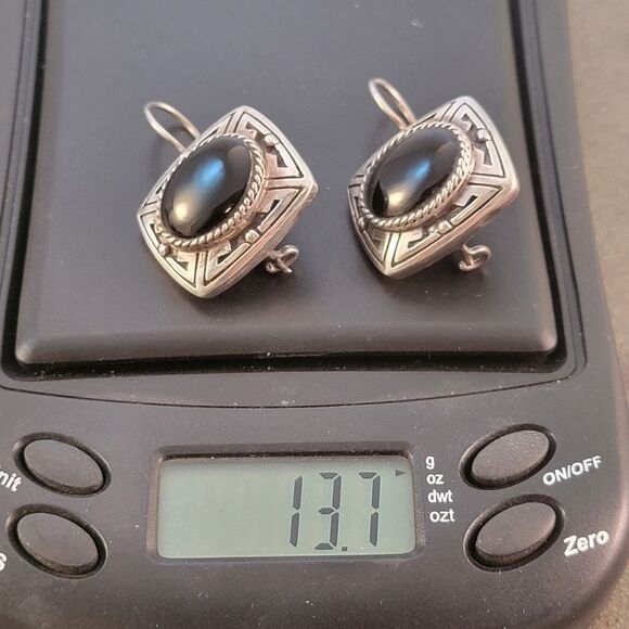 Vintage Sterling Southwestern Design Onyx Dangle Drop Earrings - Picture 9 of 9